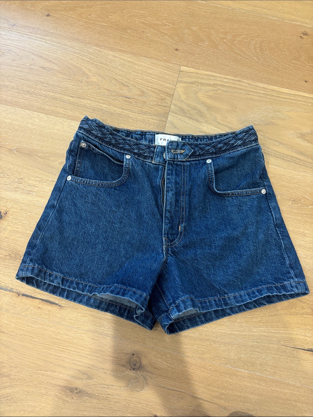 Frame Denim Dark Blue High-Waist Denim Shorts